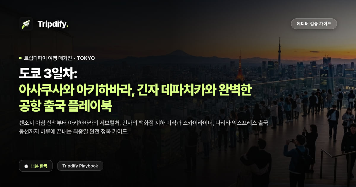 도쿄 3일차: 아사쿠사와 아키하바라, 긴자 데파치카와 완벽한 공항 출국 플레이북